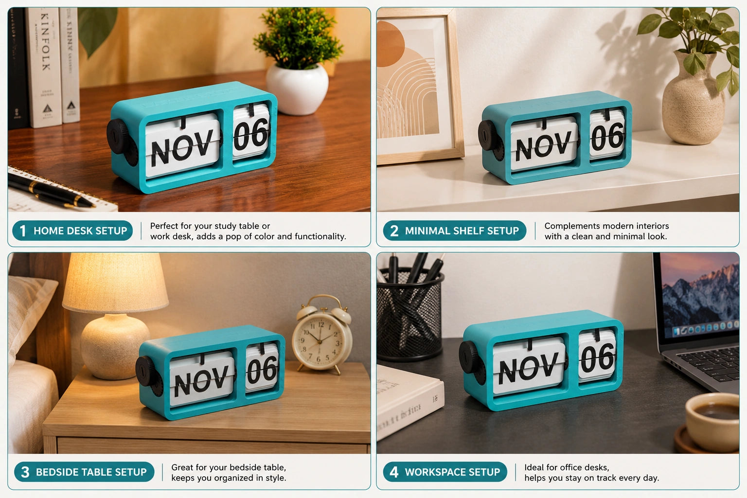 Modern Flip Frame Desk Calendar with perpetual date display for office desk, study table, and workspace decor