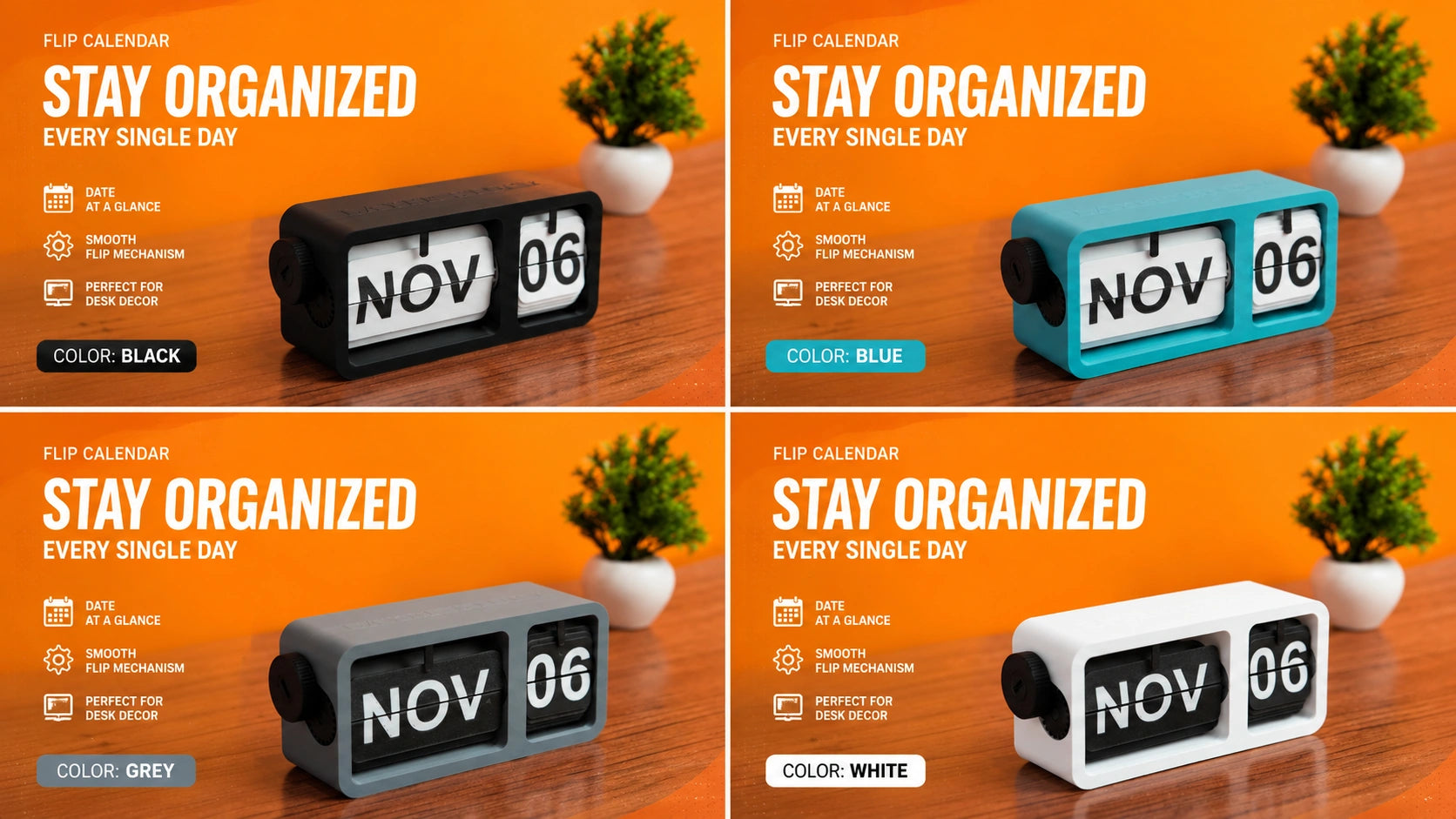 Modern Flip Frame Desk Calendar with perpetual date display for office desk, study table, and workspace decor