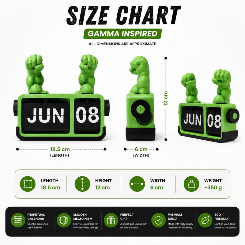 Hulk superhero flip desk calendar with a bold green comic-inspired design, perpetual date display, and modern desktop decor for home or office