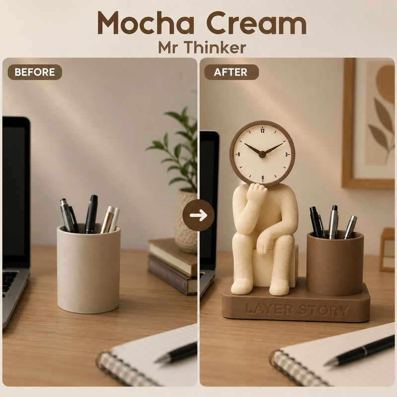 Mr. Thinker – Desk Clock & Pen Stand