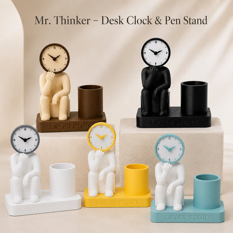 Mr. Thinker – Desk Clock & Pen Stand