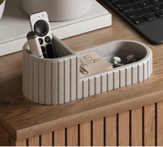 LayerStory “Slate Arc” Desk Organizer – Minimal Long Tray with Vertical Holder