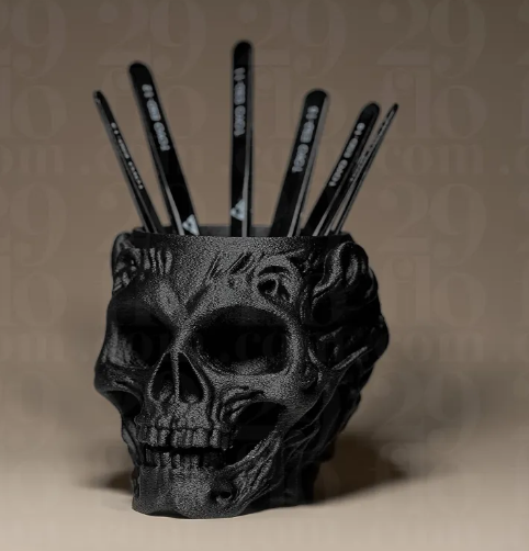 LayerStory “Obsidian Skull” Desk Organizer – Gothic Pen & Accessory Holder