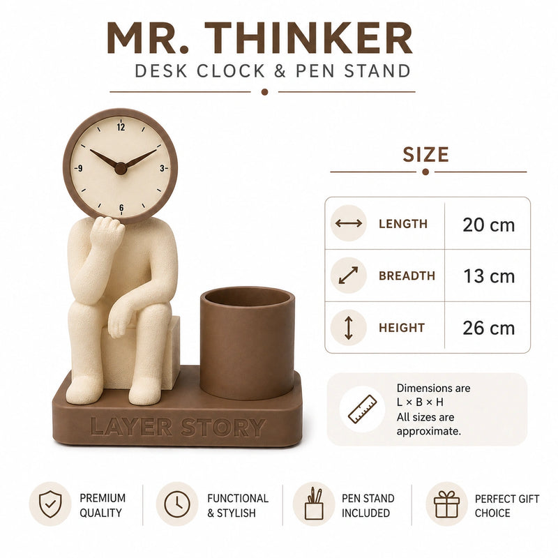 Mr. Thinker – Desk Clock & Pen Stand