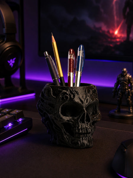 Obsidian Skull Desk Organizer