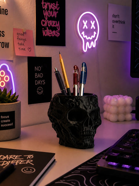 Obsidian Skull Desk Organizer