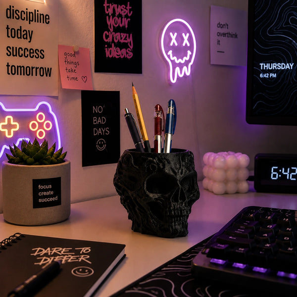 Obsidian Skull Desk Organizer