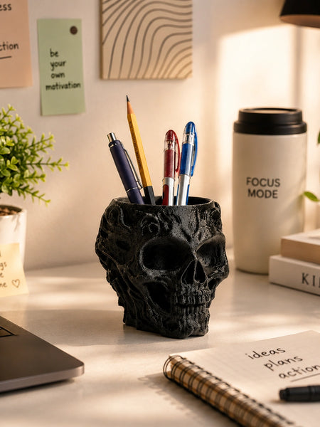 Obsidian Skull Desk Organizer