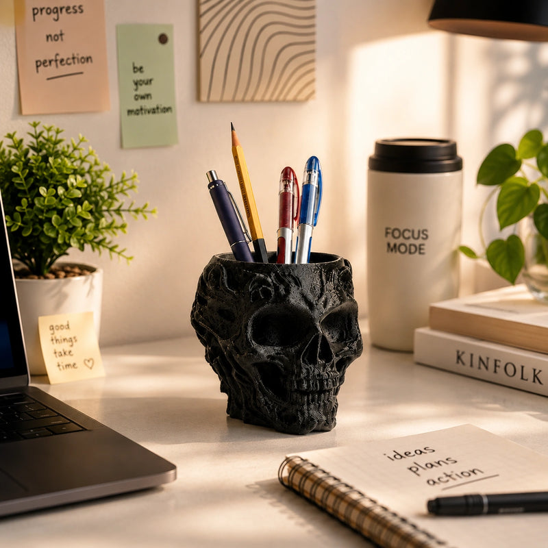 Obsidian Skull Desk Organizer