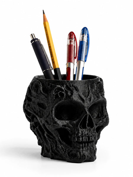 Obsidian Skull Desk Organizer