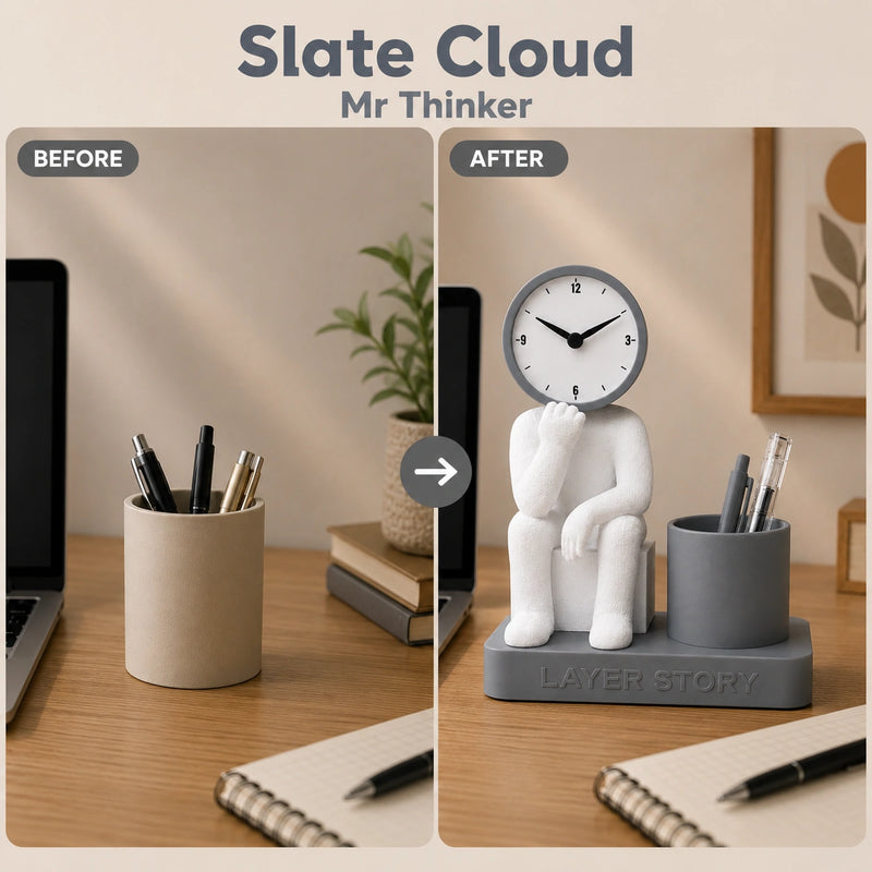 Mr. Thinker – Desk Clock & Pen Stand