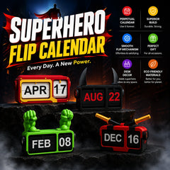 Superhero Flip Desk Calendar with perpetual date display for office desk, study table, and collector workspace decor
